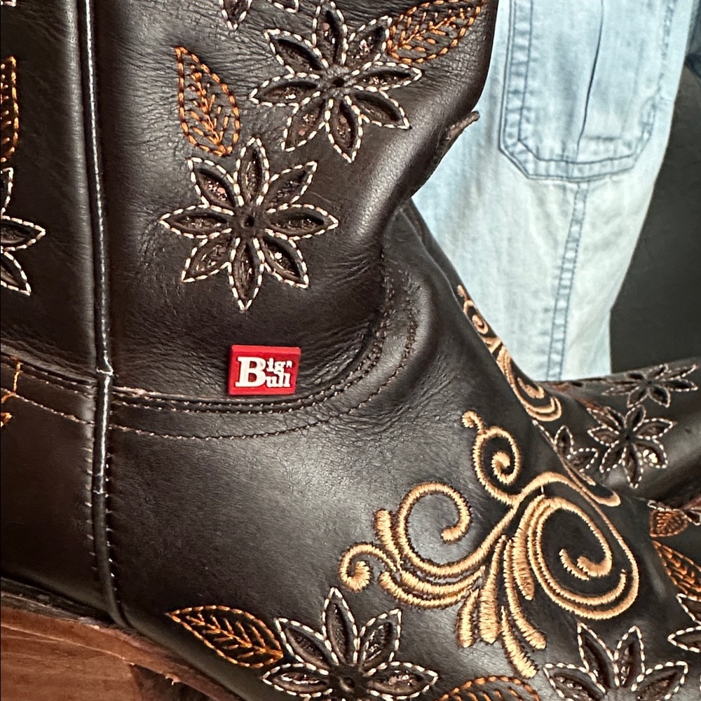 Women’s Dark Brown Embroidered Heeled Cowboy Boots - Picture 10 of 11